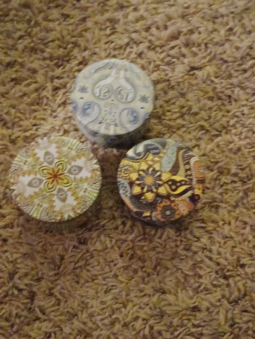 Set of 3 Decorative Round Trinket Boxes - Patterned Multicolor Candle Tins